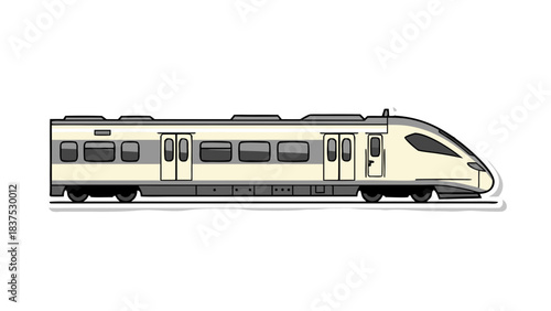 Modern High Speed Passenger Train with Cream and Gray Colors on a Black Background Traveling on Tracks Illustration