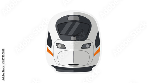 Modern White High Speed Train Frontal View With Orange Accents On A Black Background Transportation Concept
