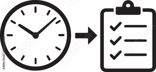 Clock with checklist and arrow showing progress, time management icon