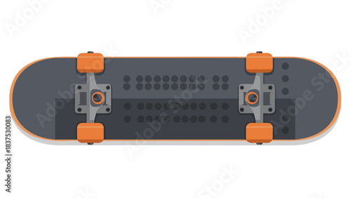 Orange and Black Skateboard Viewed From Underside Isolated On Black Background Flat Design Style