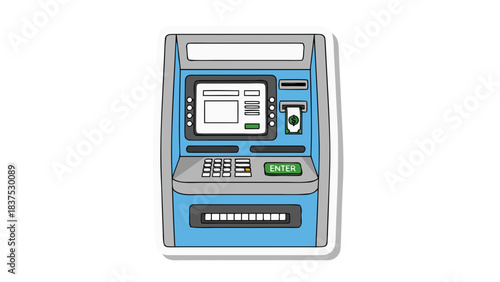 Modern Automated Teller Machine With Touchscreen Display And Card Slot In A Clean Minimalist Design Ideal For Financial Services And Technology Concepts