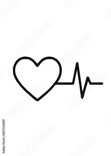 Black Heartbeat Line Icon with Heart Shape Pulse Minimal Symbol of Love Health and Life on White Background