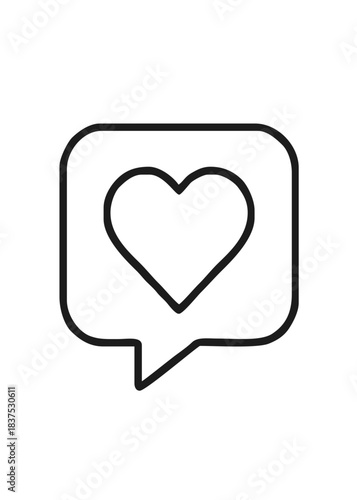 Minimal Black Heart in Speech Bubble Line Icon Social Media Like Comment and Love Symbol on White Background