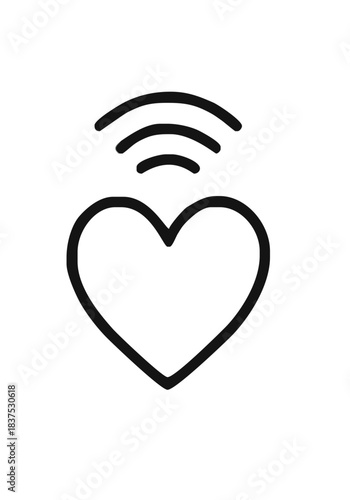 Minimalist Black Heart Icon with Wi-Fi Signal Symbolizing Wireless Love Connection and Digital Romance Concept