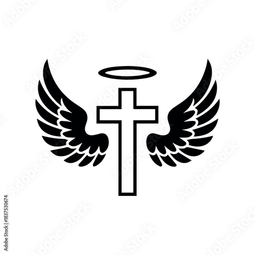 Christian cross with angel wings and halo vector illustration religious symbol faith hope love spirituality 100