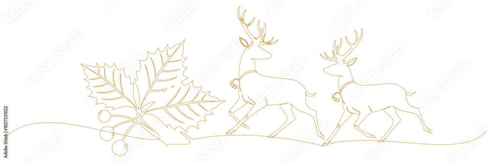 Fototapeta premium Christmas reindeer illustration line art Christmas background