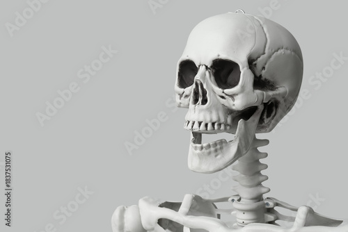Scary human skeleton on gre...