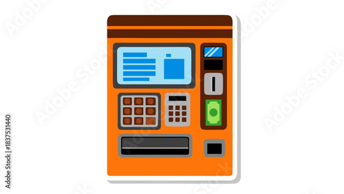 Orange Vending Machine with Digital Display Buttons Coin Slot and Bill Acceptor on Black Background