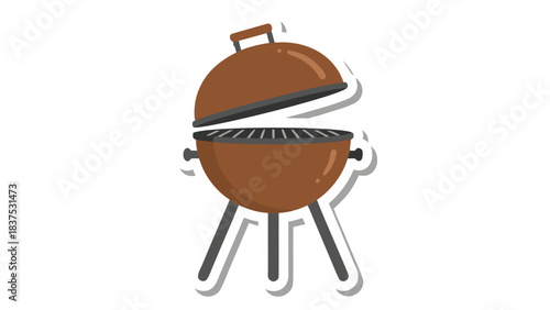 Outdoor Barbecue Grill With Lid Open Showing Grates Ready For Cooking Food On A White Background