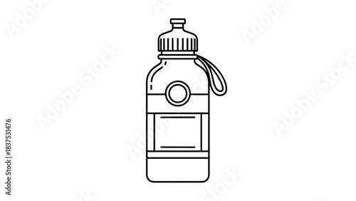 Outline Illustration of a Water Bottle with a Loop Handle and Label Area on a White Background