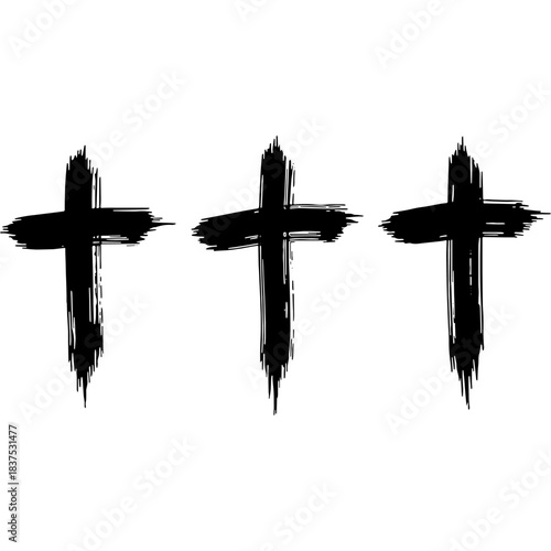 Three Crosses Brush Stroke Vector Illustration Set