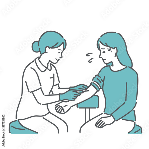 採血・注射に緊張・恐怖を感じる女性患者のイラスト