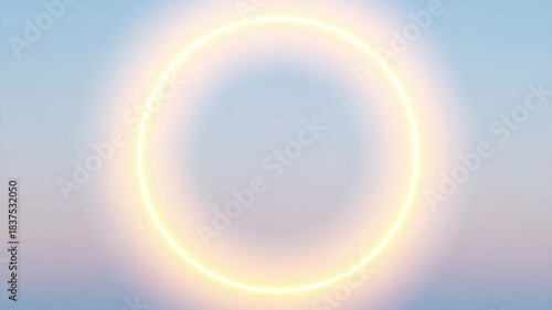 Ethereal glowing circle against soft pastel sky background  