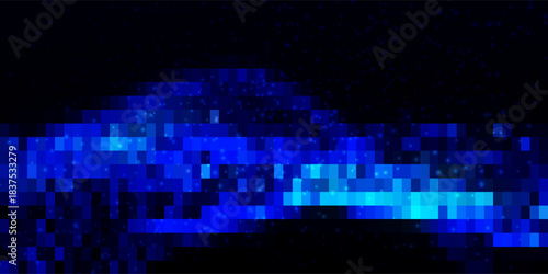 Seamless abstract background of blue squares and bright particles. Abstract gradient background. Background for web design. Small square simple computer mosaic blocks. 3D vector