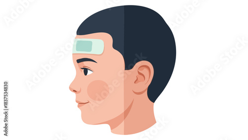 Boy with a bandage on forehead showing profile view for concept of Medicine  