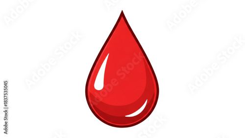 Vibrant red blood drop illustration symbolizing life, health, donation, or emergency medical situations with isolated purity and vitality