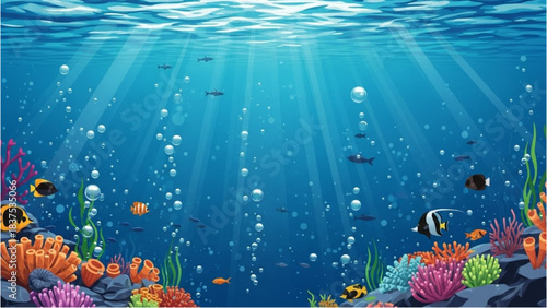 Vibrant Underwater World Illustration with Coral Reefs and Tropical Fish