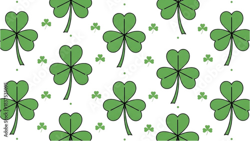 Vibrant green shamrock clover leaf seamless pattern, ideal for festive Irish holiday and good luck designs, perfect for celebrations