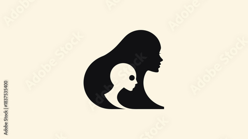 Abstract silhouette of a parent and child profiles illustrating family connection, growth, generational bond, and nurturing love
