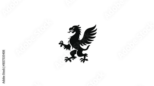 Majestic black griffin mythical creature illustration with powerful wings and sharp claws, a classic fantasy beast on white background.