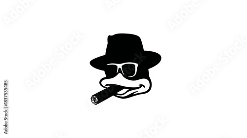 Cool Cartoon Duck Character in Fedora and Sunglasses with Cigar - Retro Mascot Illustration