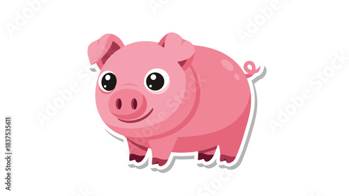 Pixel Art Pink Pig Farm Animal with Cute Face and Swirly Tail Standing on White Outline Isolated on Black Background Facing Forward Simple Cartoon Style