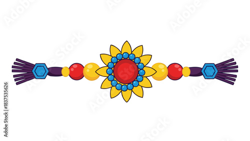 Pixel Art Rakhi Bracelet with Red Blue Yellow Beads and Purple Tassels on Black Background Festive Celebration Indian Culture