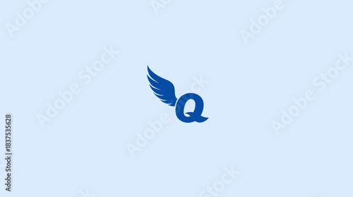 Modern blue capital letter Q with an elegant wing graphic design. Abstract logo concept for speed, quality, and efficient service.