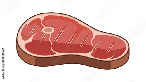 Pixel Art Steak Raw Juicy Meat With Marbling And Grill Marks Isolated On Black Background