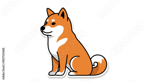 Pixel Art Shiba Inu Dog Sitting with Orange Tan White Fur and Curled Tail on Black Background Simple Cartoon Style Illustration