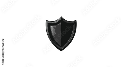 Sleek black shield icon representing security, protection, defense, privacy, and safety. Digital graphic element with a glossy finish on white background.