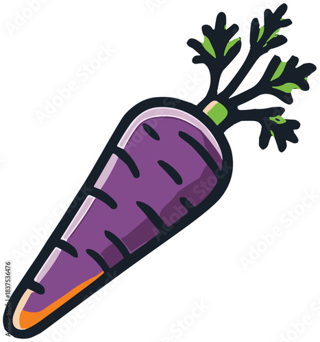Vibrant Purple Carrot Illustration: A Healthy Food Icon for Your Design Needs. Generated image