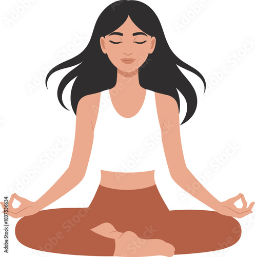 Cartoon meditation pose illustration, mindfulness practice, wellness theme, peaceful expression, yoga posture, vector graphic, calm design, art, relaxation