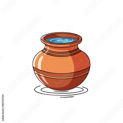 Earthen pot filled with water on a white background representing Gangasagar Mela  