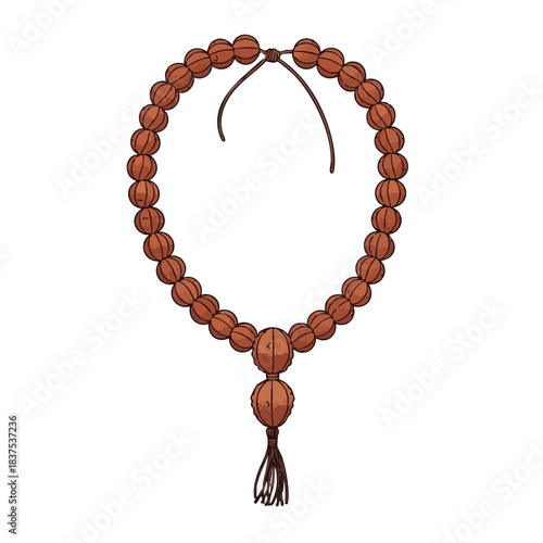 Rudraksha beads necklace on white background representing Gangasagar Mela  