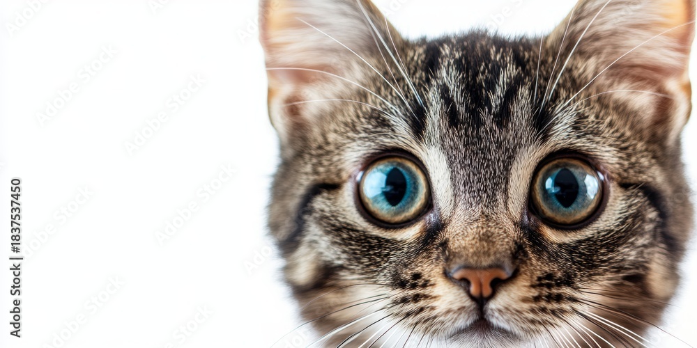 Fototapeta premium Adorable Small Tabby Kitten with Captivating Eyes and Innocent Expression in Studio Portrait