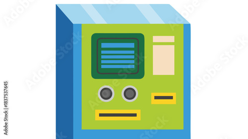 Retro Pixel Art Computer Tower With Green Screen And Blue Transparent Casing Against A Black Background