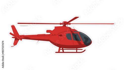 Red Helicopter Isolated on Black Background with White Outline Simple Graphic Vector Art