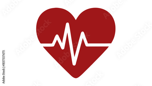 Red Heart Symbol With Electrocardiogram Line Graphic Illustration On Black Background