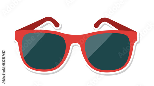 Red Framed Sunglasses with Dark Lenses and White Outline Detail Isolated on a Black Background Vector Illustration