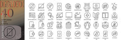 Digital detox icon set