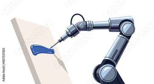 Robotic arm painting blue color on a white surface industrial technology concept.