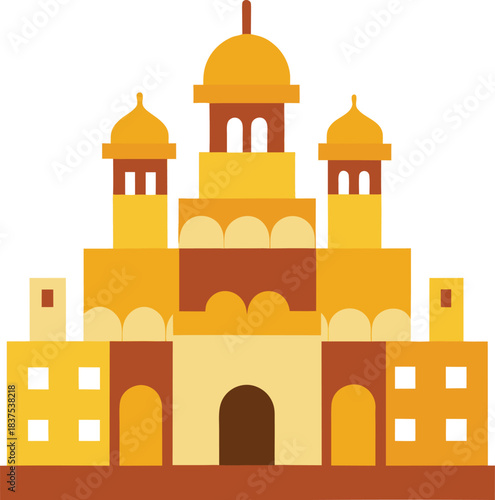 Famous marble Taj Mahal vector illustration showing the silhouette of this iconic Agra landmark and historic mausoleum dome under the Indian sky