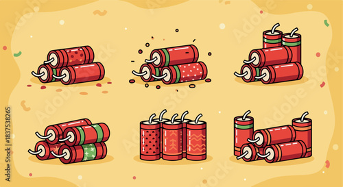 Red fireworks with smoke and fuses