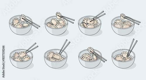 Dumplings in bowl with chopsticks, food concept