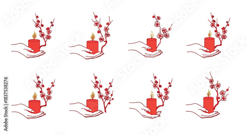 Candlelight hands with blossoming branches