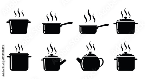 Cooking pots with steam, various styles