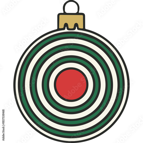 Festive Christmas Ornament With Red Center And Green White Stripes Isolated On Black Background For Holiday Decoration