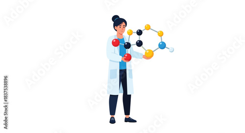 Scientist holding a molecular structure focused on scientific research.