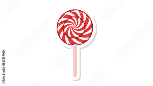 Round Red and White Swirl Lollipop Candy on a Stick Against a Black Background Isolated Sweet Treat